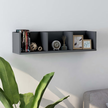 CD-hylla grå 75x18x18 cm konstruerat trä