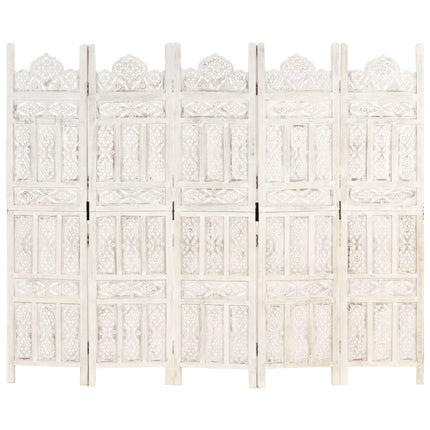 Rumsavdelare 5 paneler handsnidad vit 200x165 cm mangoträ