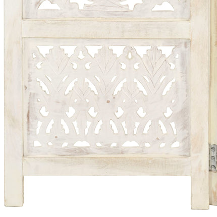 Rumsavdelare 5 paneler handsnidad vit 200x165 cm mangoträ
