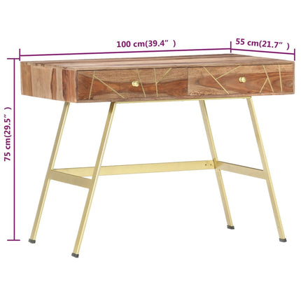 Skrivbord med lådor 100x55x75 cm massivt sheshamträ