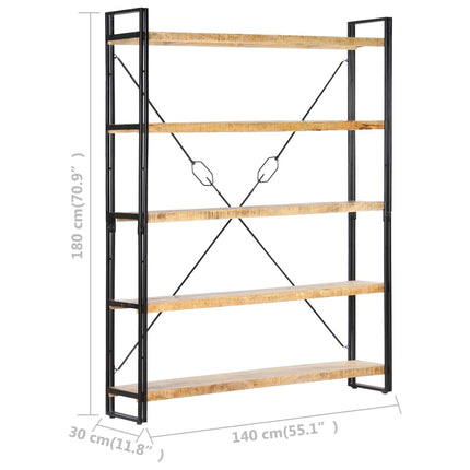 Bokhylla med 5 hyllor 140x30x180 cm massivt mangoträ