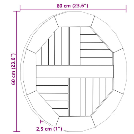 Bordsskiva i massiv teak rund 2,5 cm 60 cm