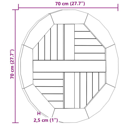 Bordsskiva i massiv teak rund 2,5 cm 70 cm