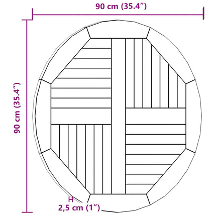 Bordsskiva i massiv teak rund 2,5 cm 90 cm