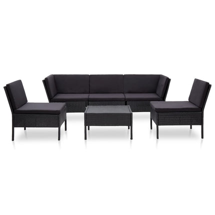 Loungegrupp för trädgården med dynor 6 delar konstrotting svart