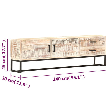 TV-bänk vit 140x30x45 cm massivt akaciaträ