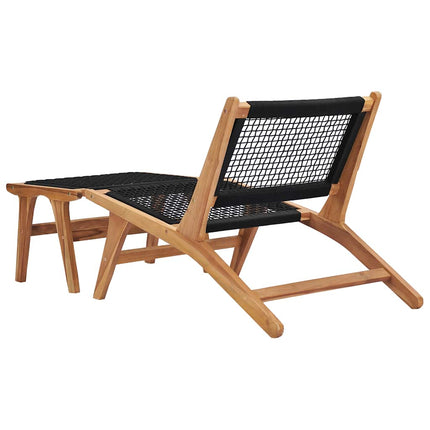 Trädgårdsstol med fotpall massiv teak och rep