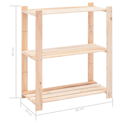 Förvaringshylla 3 hyllor 10 st 80x38x90 cm massiv furu 150 kg