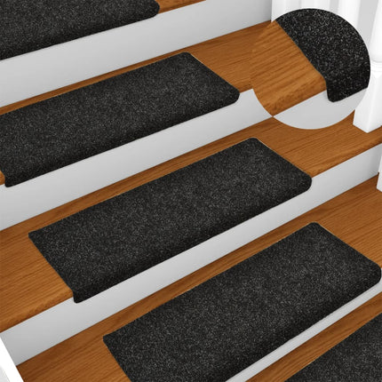Trappmattor självhäftande 15 st 65x21x4 cm svarta rektangulära kanter