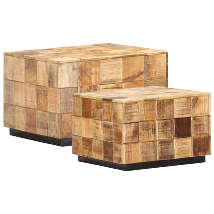 Soffbord 2 st med klossdesign grovt mangoträ