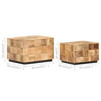 Soffbord 2 st med klossdesign grovt mangoträ