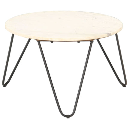 Soffbord vit 65x65x42 cm äkta sten med marmorstruktur