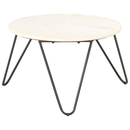 Soffbord vit 65x65x42 cm äkta sten med marmorstruktur