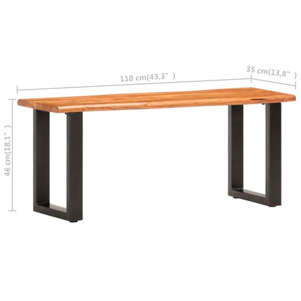 Bänk med levande kant 110 cm massivt akaciaträ och stål