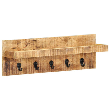 Vägghylla med krokar 60x15x20 cm massivt grovt mangoträ
