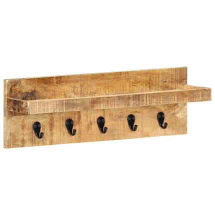 Vägghylla med krokar 60x15x20 cm massivt grovt mangoträ