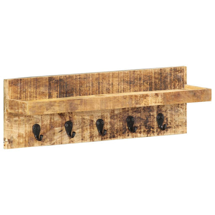 Vägghylla med krokar 60x15x20 cm massivt grovt mangoträ