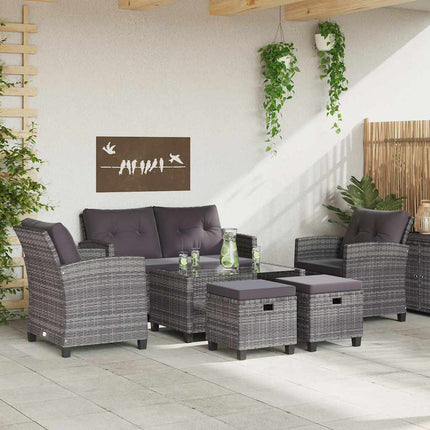 Loungegrupp för trädgården med dynor 6 delar konstrotting mörkgrå