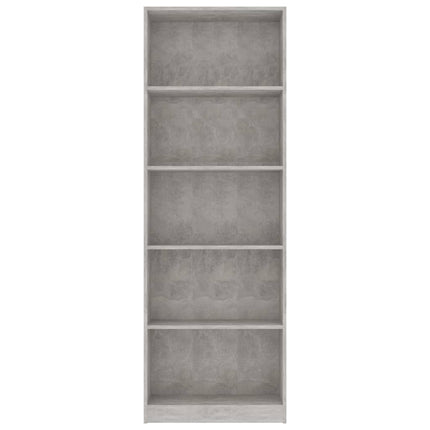 Bokhylla 5 hyllor betonggrå 60x24x175 cm konstruerat trä