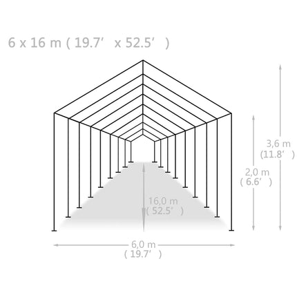 Partytält PE 6x16 m vit