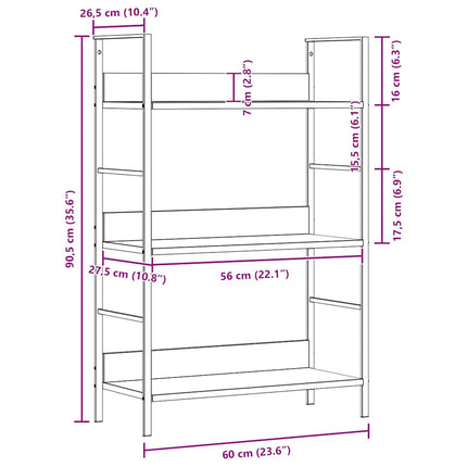 Bokhylla 3 hyllor ek 60x27,6x90,5 cm konstruerat trä