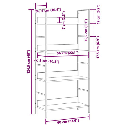 Bokhylla 4 hyllor ek 60x27,6x124,5 cm konstruerat trä
