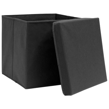 Förvaringslådor med lock 10 st svart 32x32x32 cm tyg