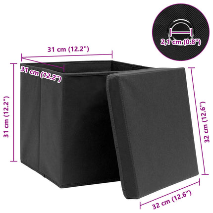 Förvaringslådor med lock 10 st svart 32x32x32 cm tyg
