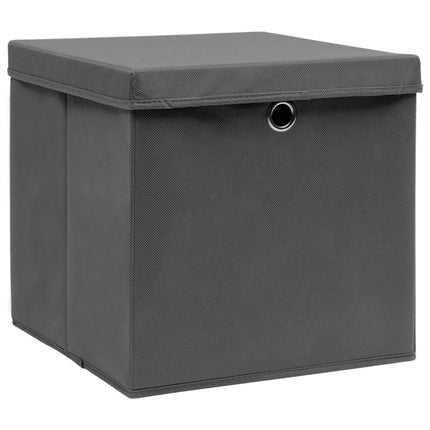 Förvaringslådor med lock 4 st grå 32x32x32 cm tyg