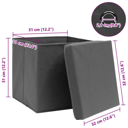 Förvaringslådor med lock 4 st grå 32x32x32 cm tyg