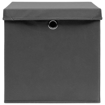 Förvaringslådor med lock 10 st grå 32x32x32 cm tyg