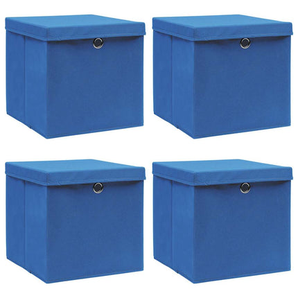 Förvaringslådor med lock 4 st blå 32x32x32 cm tyg