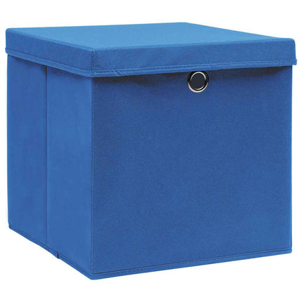 Förvaringslådor med lock 10 st blå 32x32x32 cm tyg