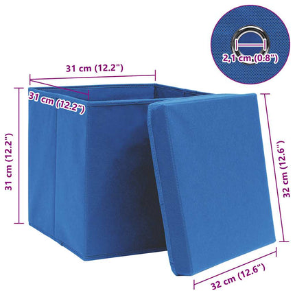 Förvaringslådor med lock 10 st blå 32x32x32 cm tyg