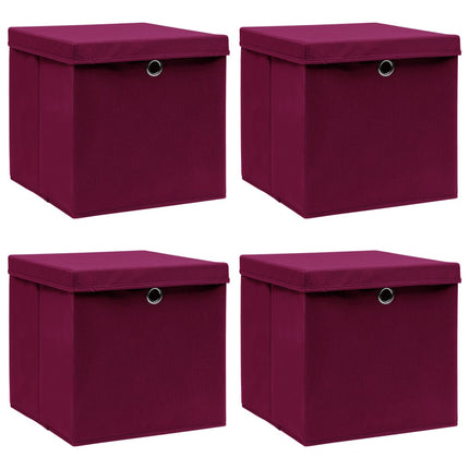 Förvaringslådor med lock 4 st mörkröd 32x32x32 cm tyg