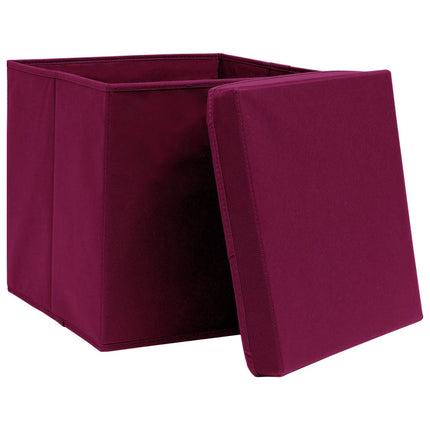 Förvaringslådor med lock 4 st mörkröd 32x32x32 cm tyg