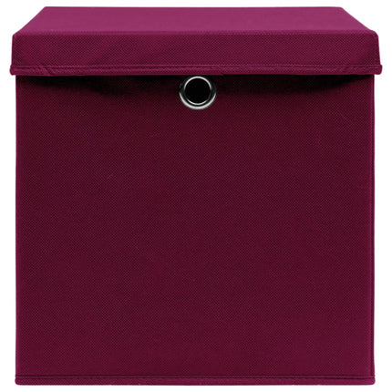 Förvaringslådor med lock 4 st mörkröd 32x32x32 cm tyg