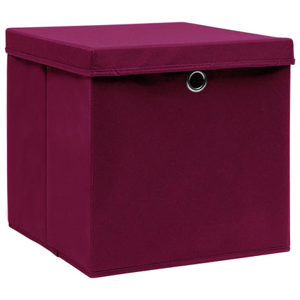 Förvaringslådor med lock 10 st mörkröd 32x32x32 cm tyg