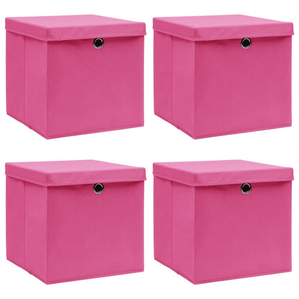 Förvaringslådor med lock 4 st rosa 32x32x32 cm tyg