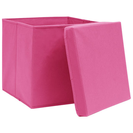Förvaringslådor med lock 4 st rosa 32x32x32 cm tyg