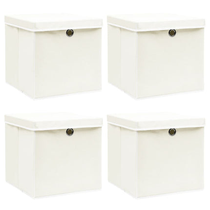 Förvaringslådor med lock 4 st vit 32x32x32 cm tyg