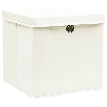 Förvaringslådor med lock 4 st vit 32x32x32 cm tyg