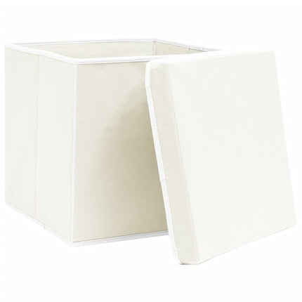 Förvaringslådor med lock 4 st vit 32x32x32 cm tyg