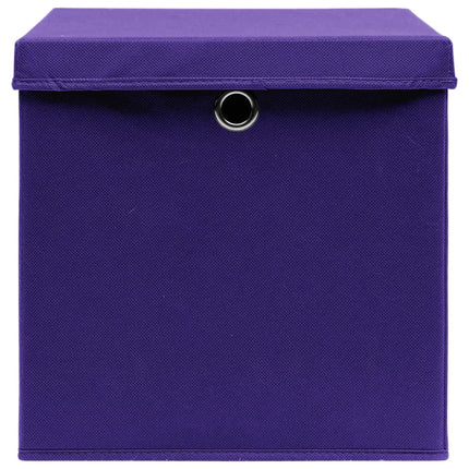 Förvaringslådor med lock 4 st lila 32x32x32 cm tyg