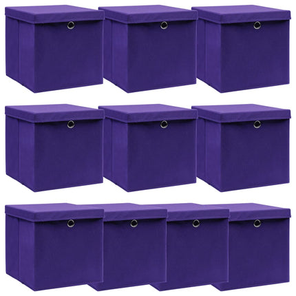 Förvaringslådor med lock 10 st lila 32x32x32 cm tyg