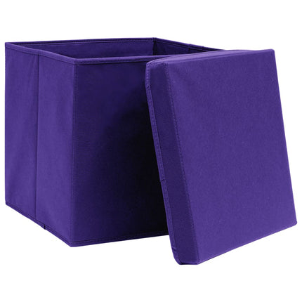 Förvaringslådor med lock 10 st lila 32x32x32 cm tyg