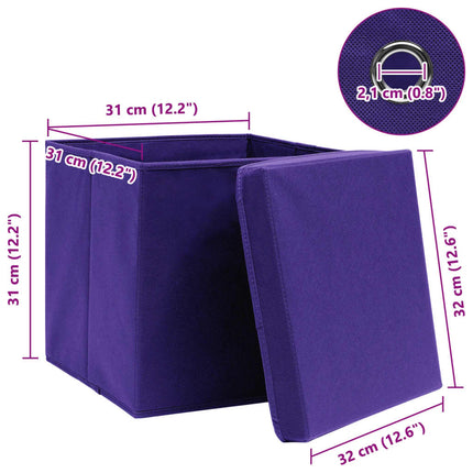 Förvaringslådor med lock 10 st lila 32x32x32 cm tyg