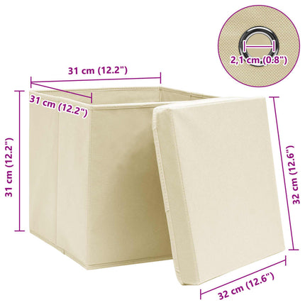 Förvaringslådor med lock 4 st gräddvit 32x32x32 cm tyg