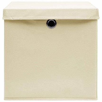 Förvaringslådor med lock 10 st gräddvit 32x32x32 cm tyg