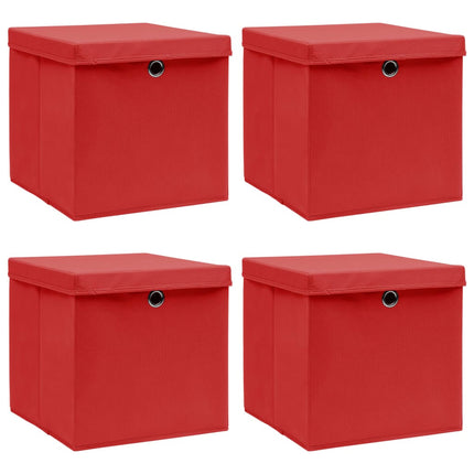 Förvaringslådor med lock 4 st röd 32x32x32 cm tyg